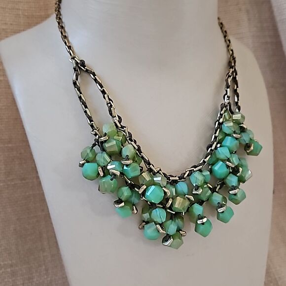 Kenneth Cole Double Strand Green Cut Glass Cluster Bead Necklace - Gold - Picture 2 of 10